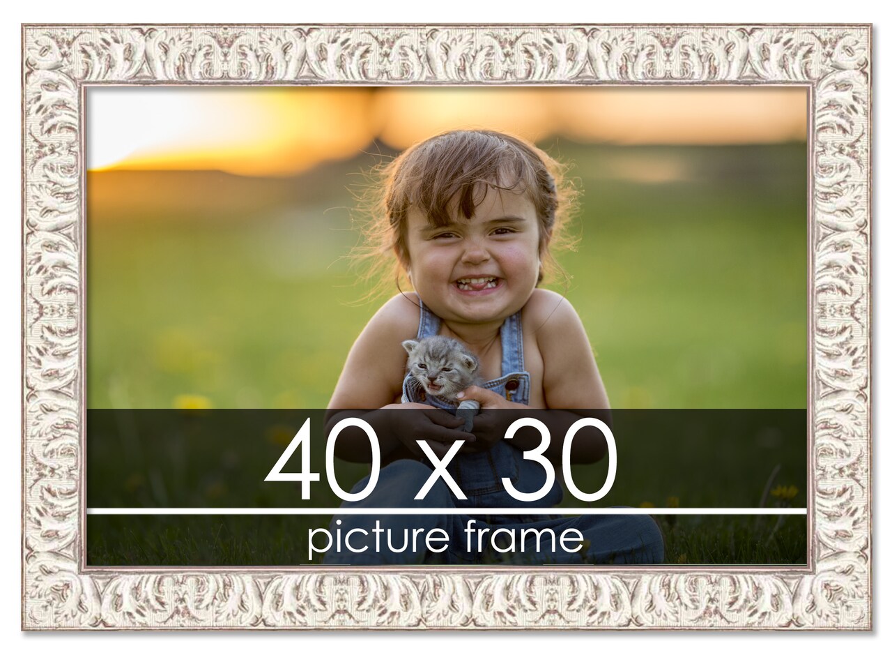 40x30 Refined White Picture Frame - UV Acrylic, Foam Board Backing, Hanging Hardware